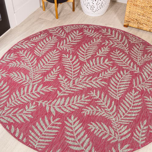 Jonathan Y Nevis Palm Frond Indoor/outdoor Round Area Rug In Fuchsia/light Gray