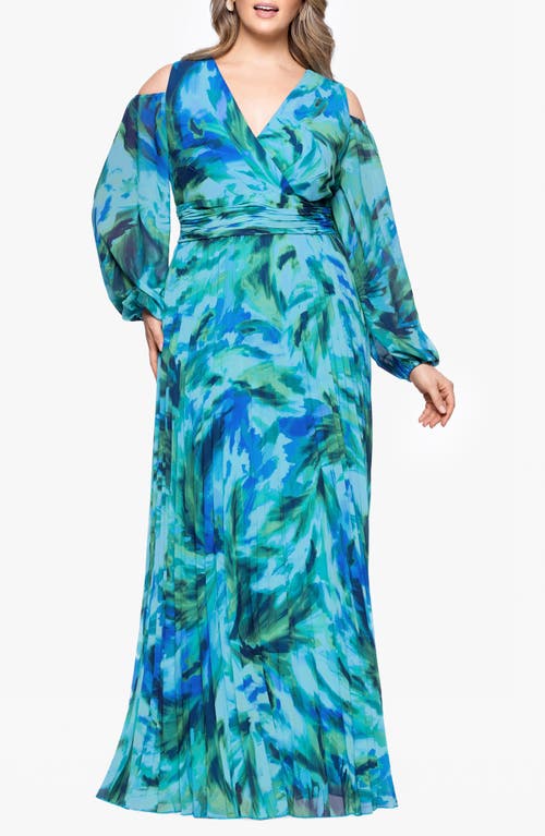 Xscape Evenings Pleated Long Sleeve Gown