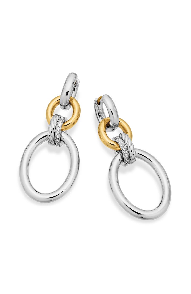 David Yurman Mercer<sup>™</sup> Pavé Diamond Circular Drop Earrings, Alternate, color, Sterling Silver/ 18Ky Gold