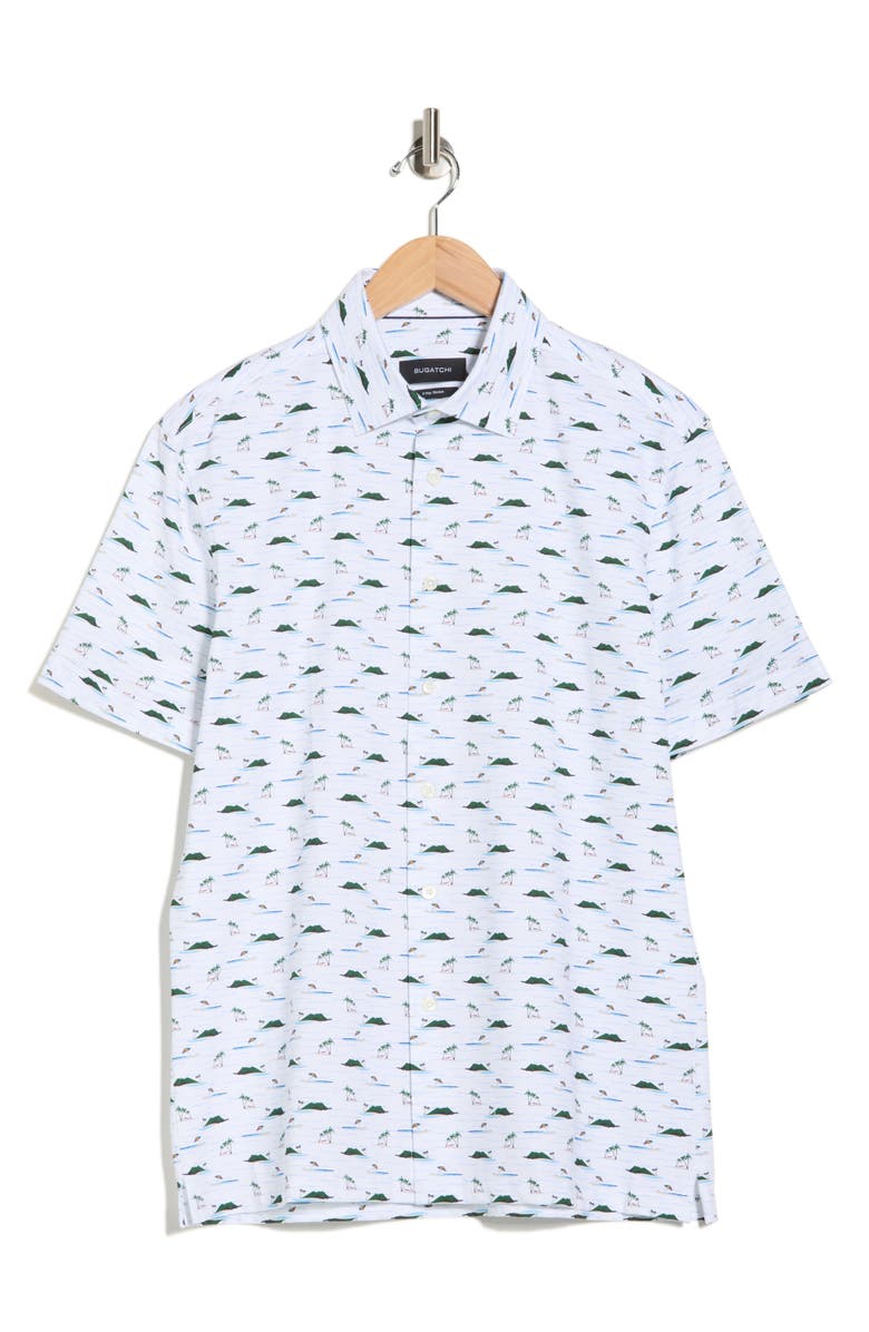 Bugatchi OoohCotton<sup>®</sup> Short Sleeve Button-Up Shirt, Alternate, color, White