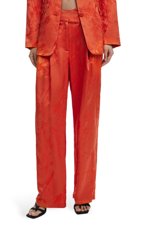 Floral Embroidery Wide Leg Pants