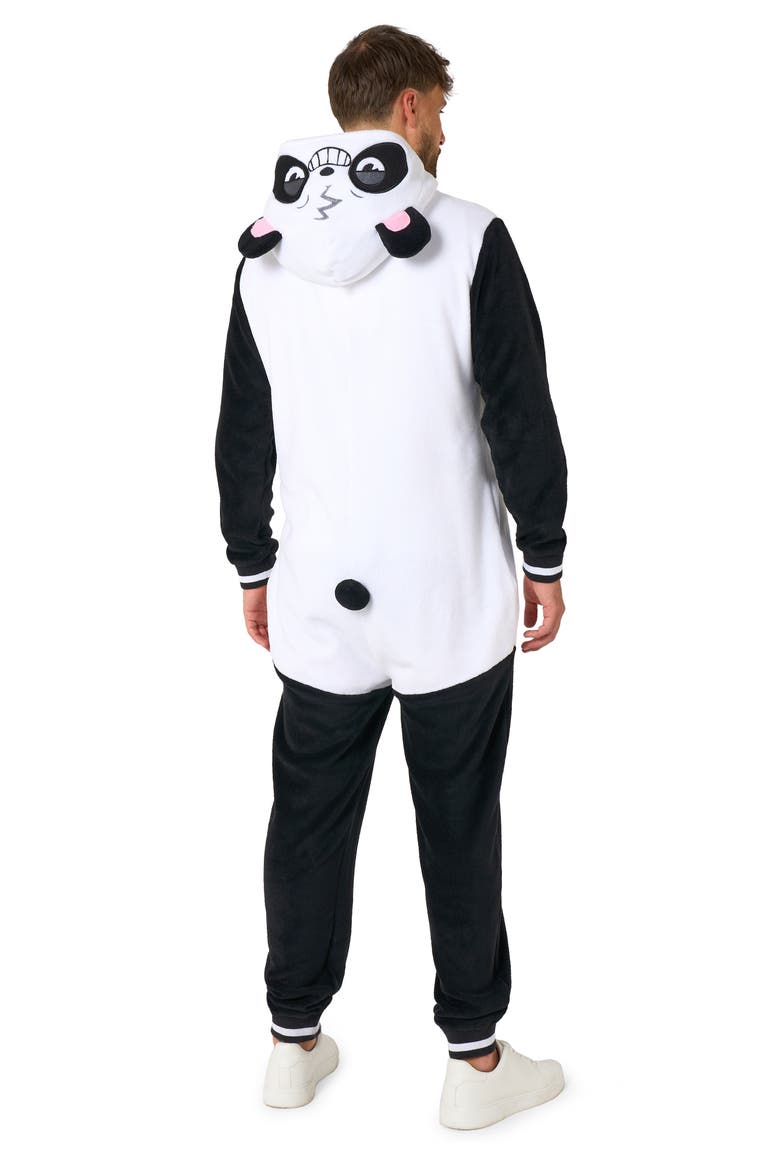Panda Hooded Fleece Costume Jumpsuit, Alternate, color, BLACK