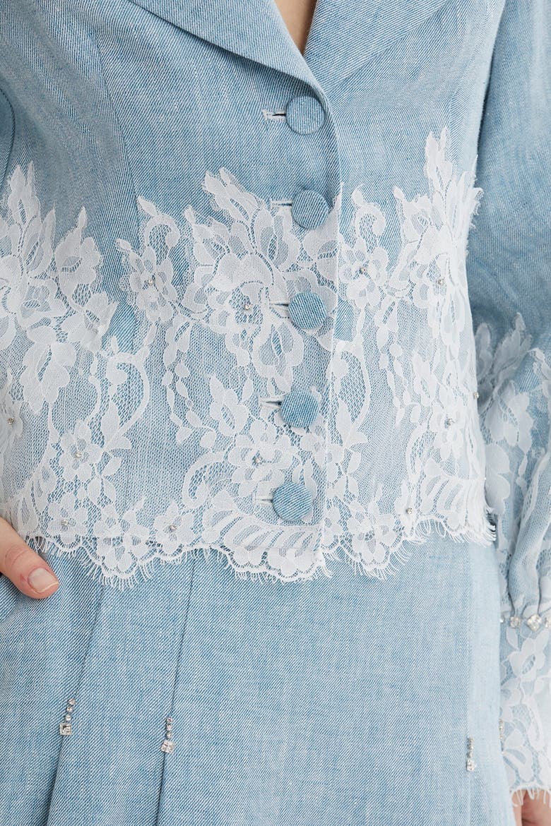 Blue Embroidered Balloon Sleeve Linen Jacket, Alternate, color, Blue