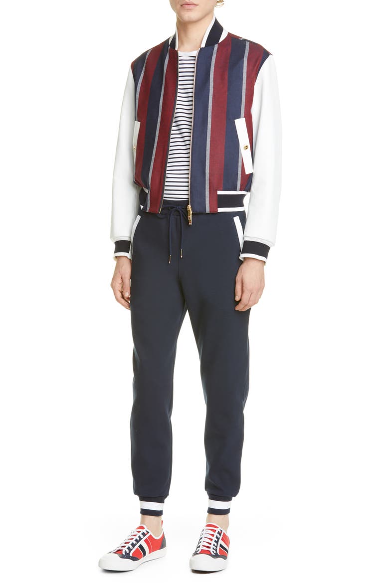 Stripe Wool & Deerskin Leather Bomber Jacket (Nordstrom Exclusive), Alternate, color, Red/White/Blue
