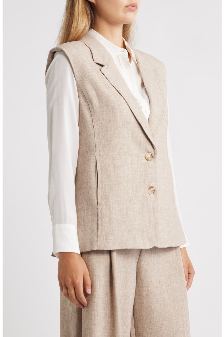 Tweed Button-Up Vest, Alternate, color, HEATHER KHAKI