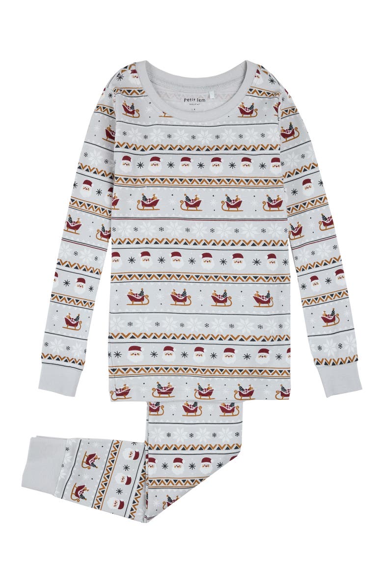 Santa Fair Isle Pajamas, Main, color, LIGHT GREY
