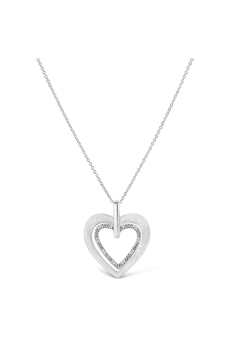 .925 Sterling Silver Prong-Set Diamond Accent Double Heart Pendant Necklace, Alternate, color, White