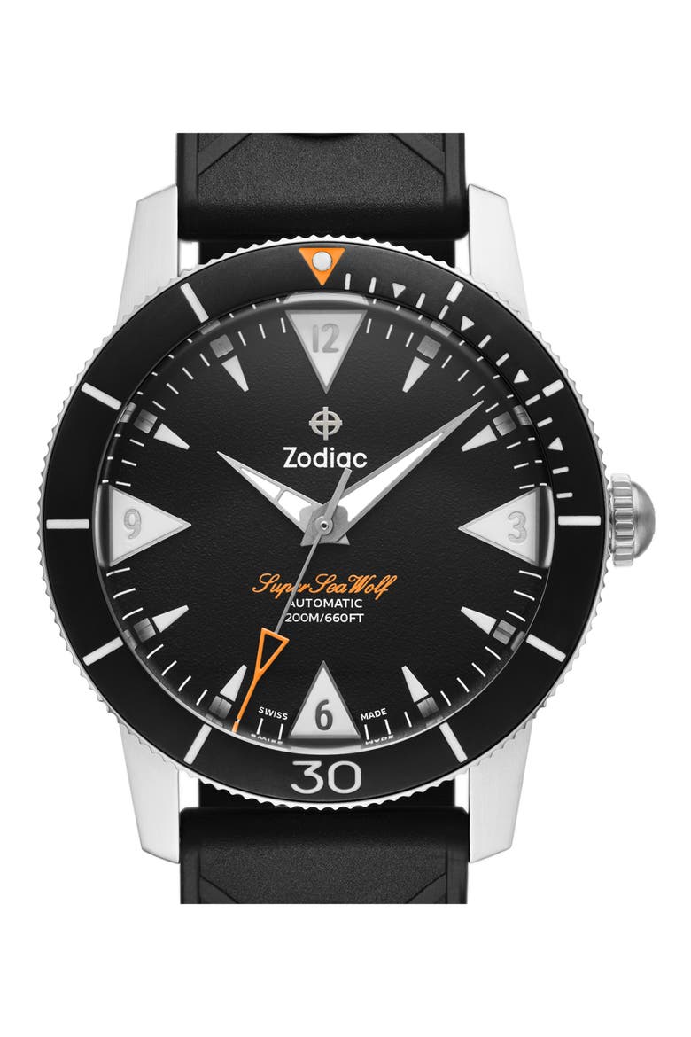 Skin Diver Automatic Rubber Strap Watch, 39mm, Alternate, color, BLACK