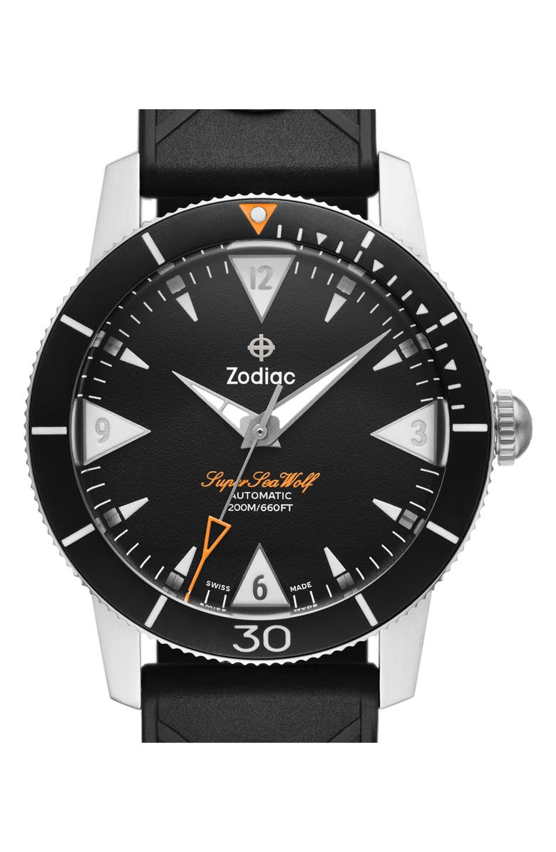 Zodiac Skin Diver Automatic Rubber Strap Watch, 39mm, Alternate, color, 