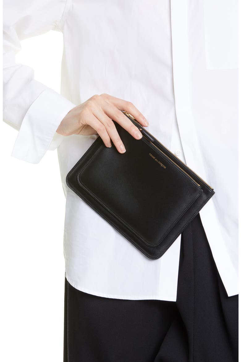 Outside Pocket Leather Zip Pouch, Alternate, color, BLACK