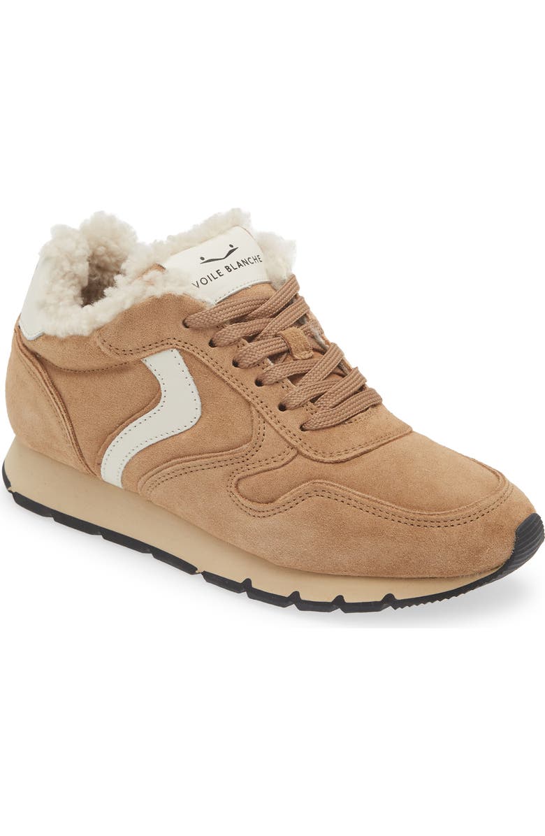 Voile Blanche Julia Genuine Shearling & Suede Sneaker, Main, color, Tobacco Ice