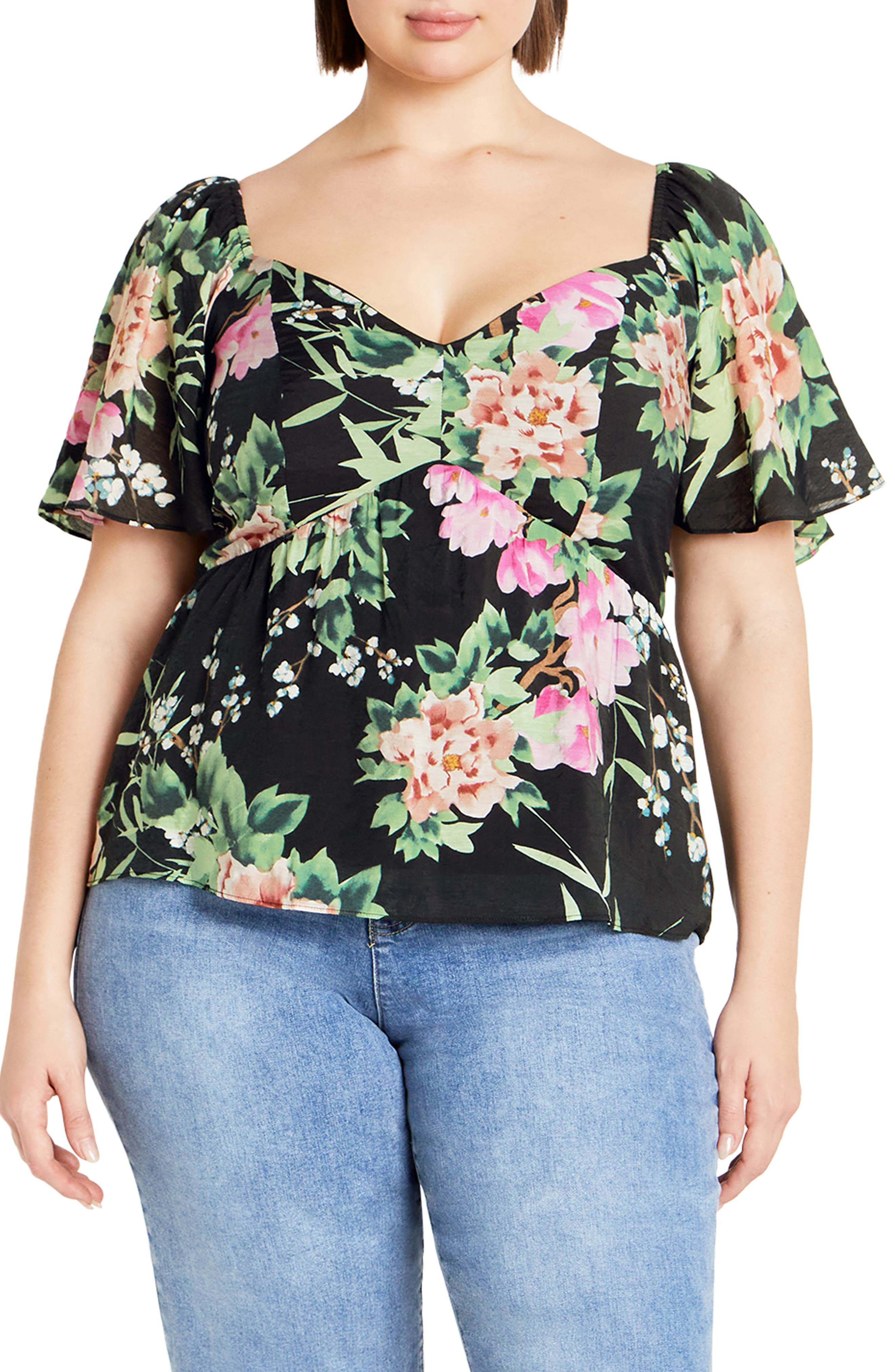 City Chic Marci Floral Flutter Sleeve Top