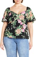 City Chic Marci Floral Flutter Sleeve Top