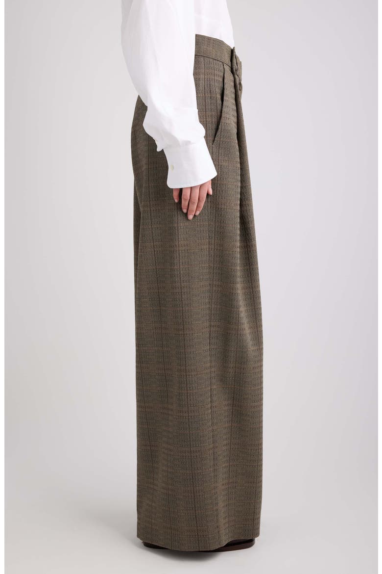 Podium Plaid Wool Crepe Wide Leg Pants, Alternate, color, CEMENT