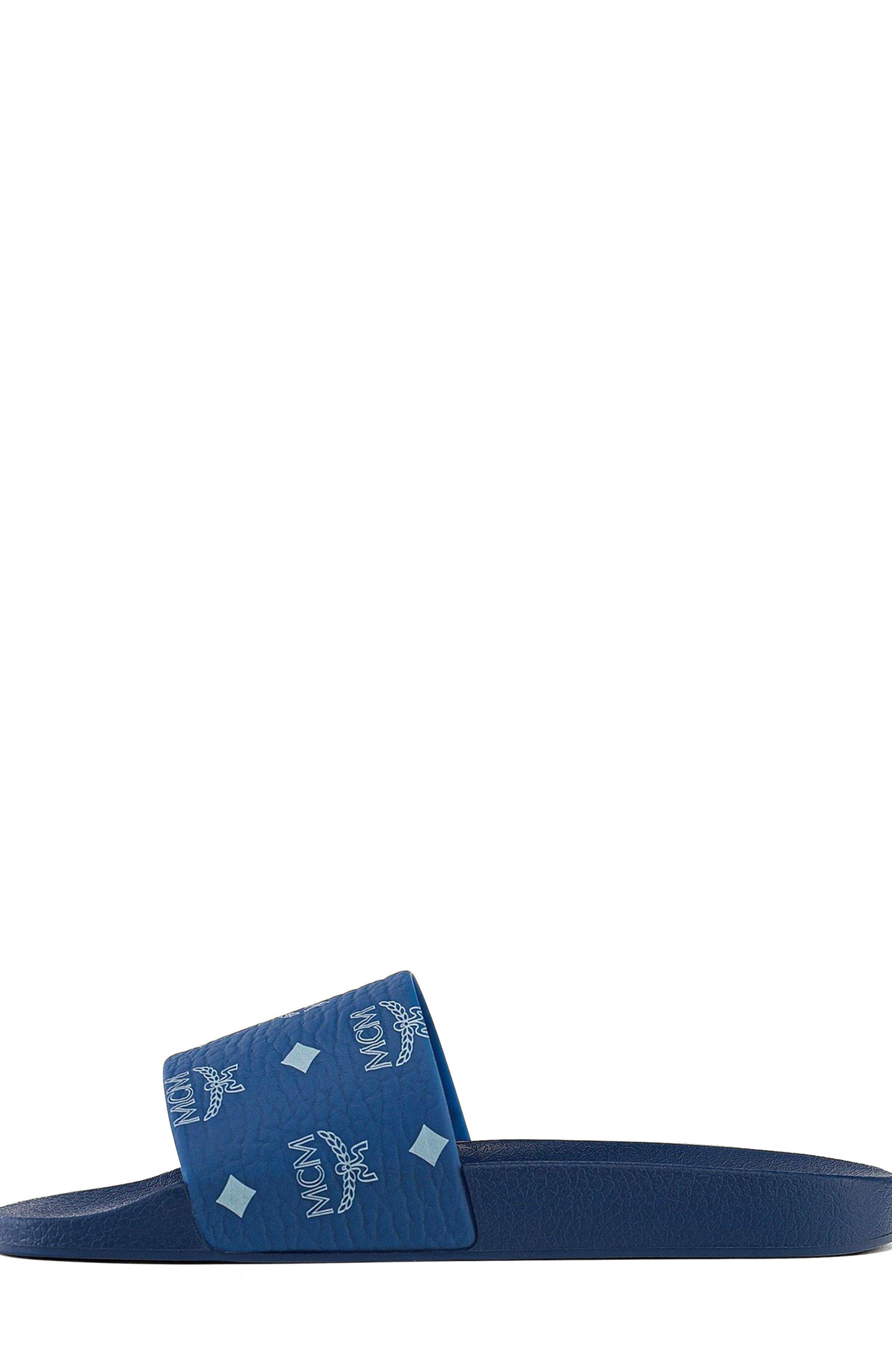 Monogram Print Rubber Slides, Alternate, color, Blue