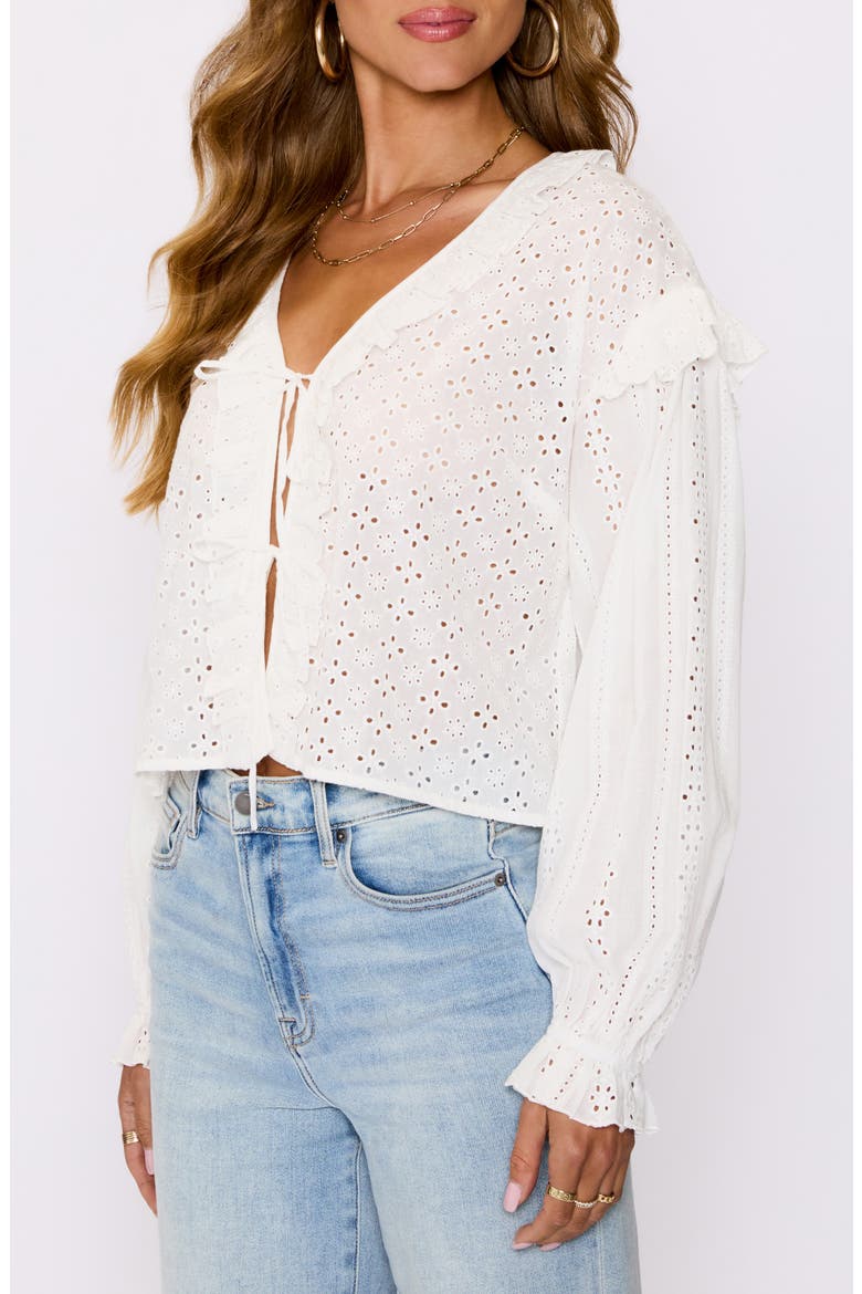 Mabel Tie Front Crop Cotton Broderie Anglaise Top, Alternate, color, CREAM
