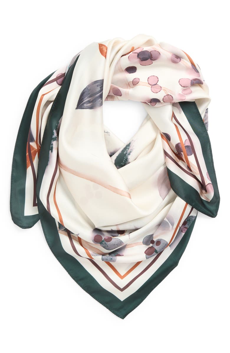 Treasure & Bond Oversize Square Satin Scarf, Alternate, color, Ivory Winter Floral