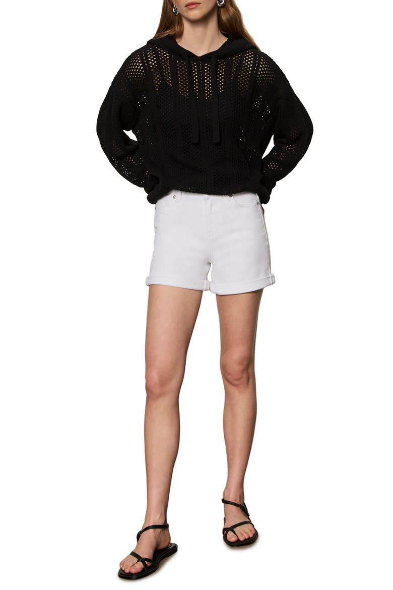 Beach Open Knit Hoodie, Alternate, color, BLACK