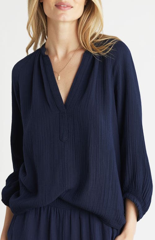 Ocean + Main Ocean+main Gauze Top In Navy