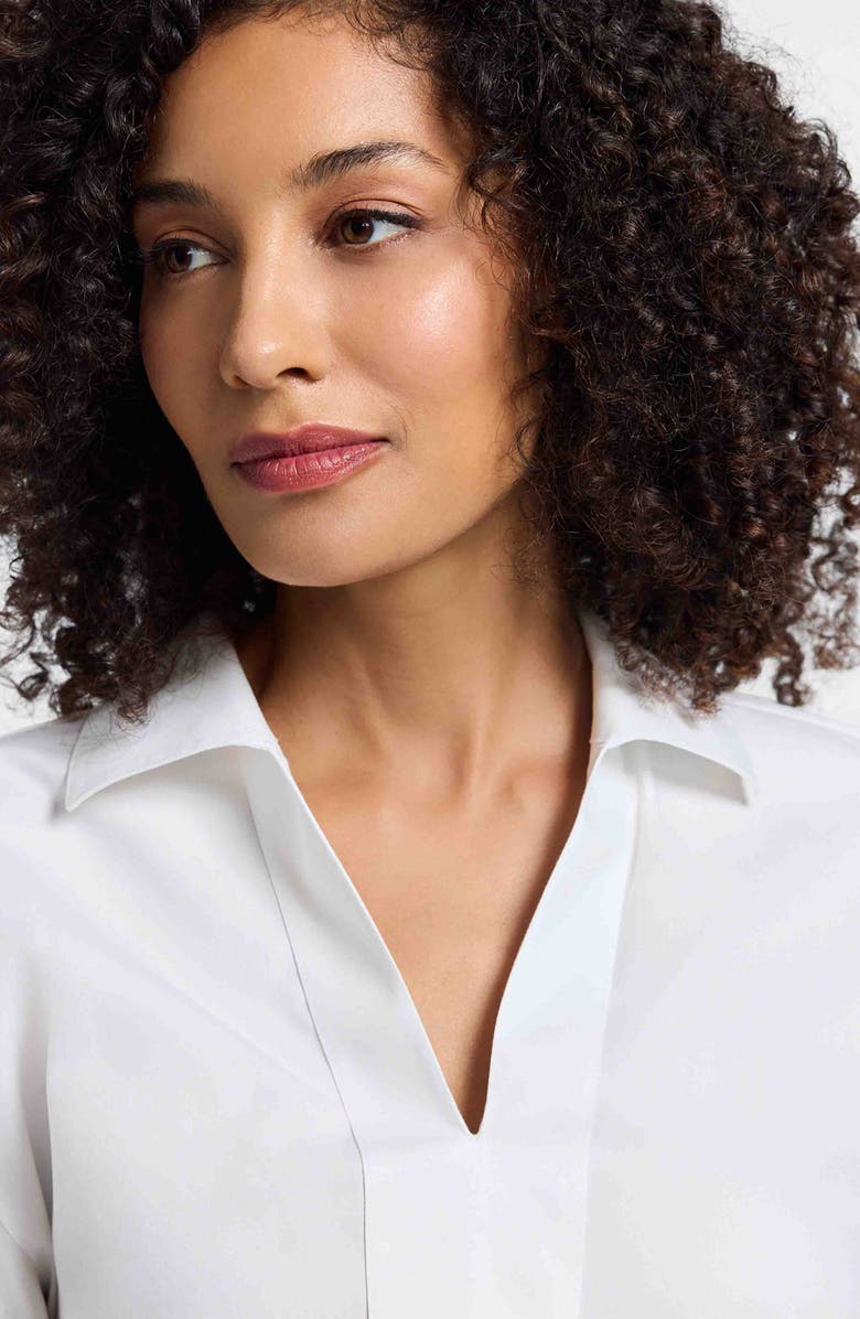 Foxcroft Lainey Button Accent Cotton Popover Top, Alternate, color, White