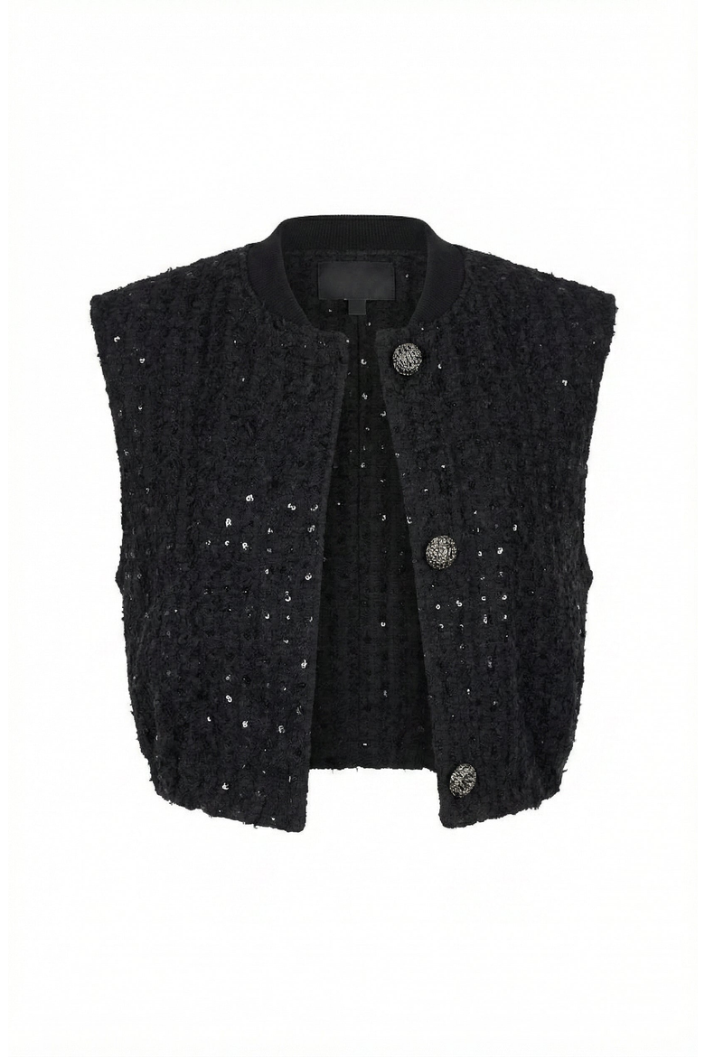 Sleeveless Statement Buttons Textured Top, Alternate, color, Black