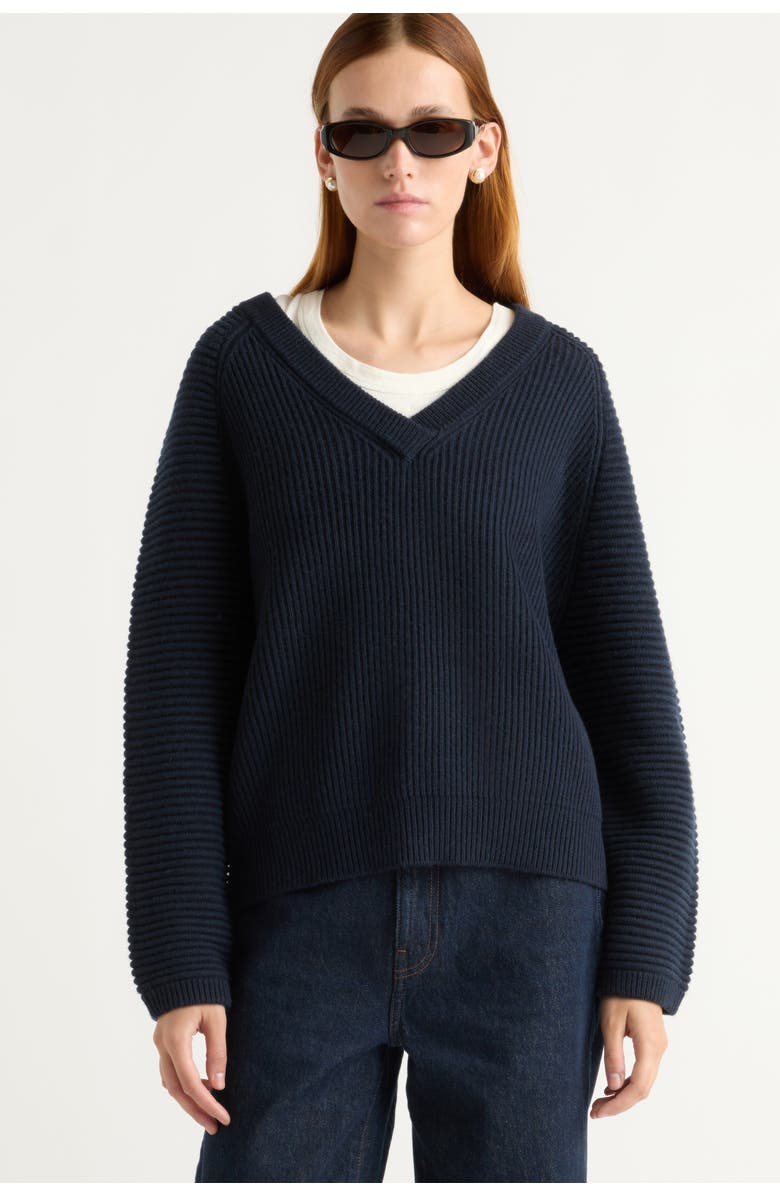 Modern Citizen Malala Organic Cotton-Wool Ottoman Sweater, Alternate, color, Navy