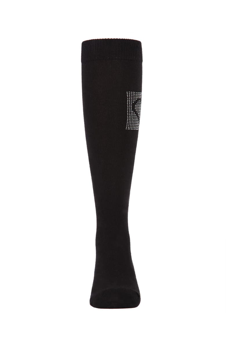 MeMoi Rhinestone Heart Knee High Socks, Alternate, color, Black