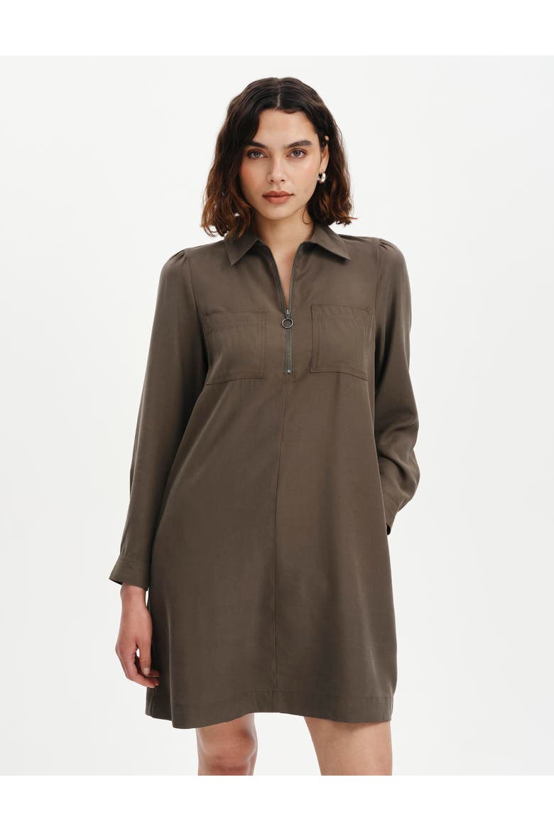 Enriko Zip Front Short Dress, Alternate, color, Khaki