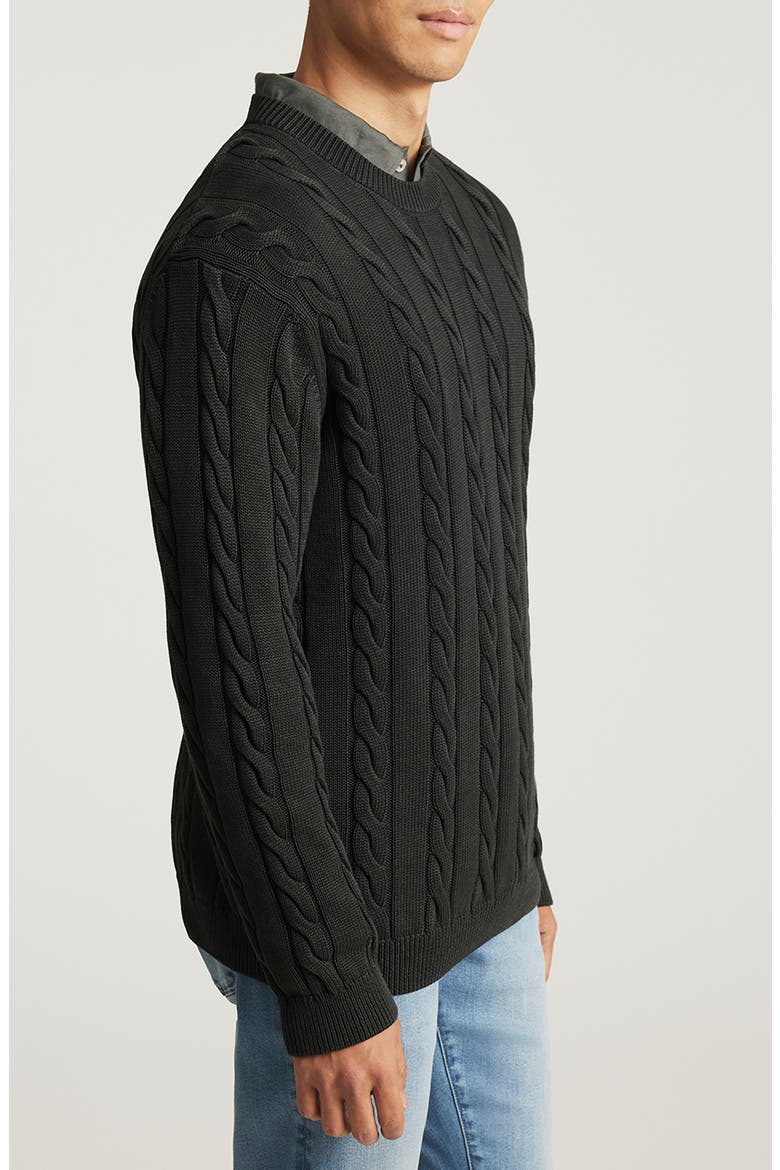 Heavyweight Cabled Cotton Crewneck Sweater, Alternate, color, FROST GRAY