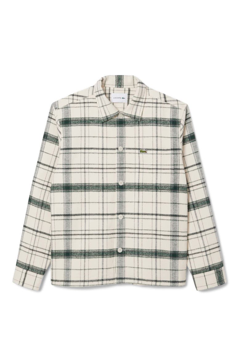 Plaid Flannel Button-Up Overshirt, Alternate, color, WHITE/ GREEN/ GREY CHINE