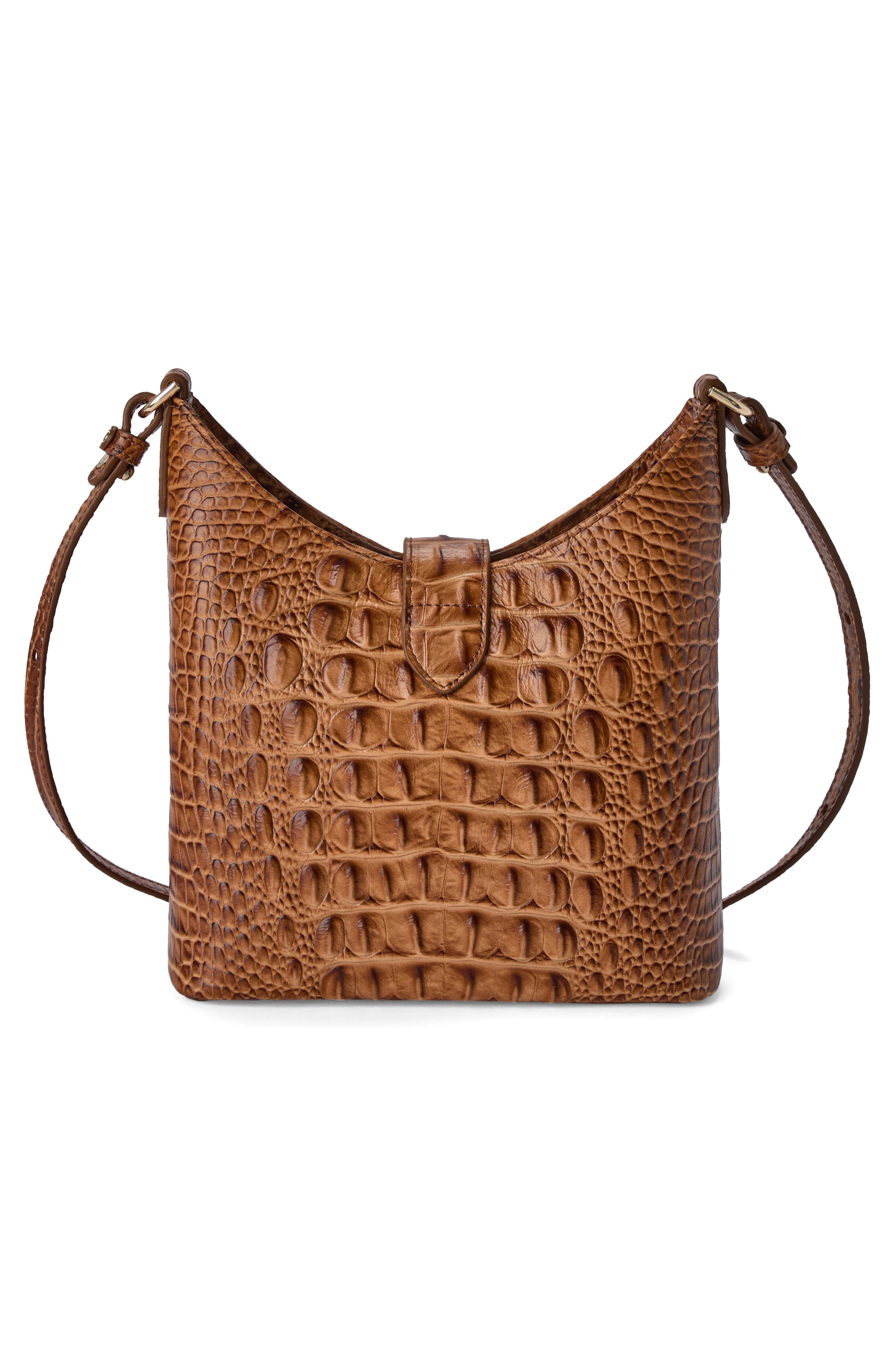Brahmin Small Gwynne Croc Embossed Leather Crossbody Bag, Alternate, color, Cinnamon