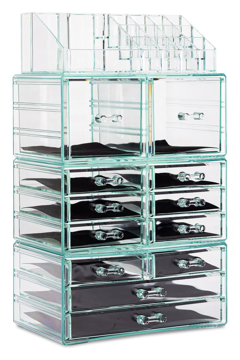Black Clear Makeup & Jewelry Storage Case, Main, color, TEAL