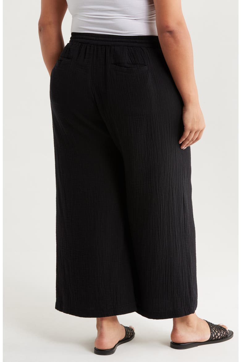 Wide Leg Crop Cotton Gauze Pants, Alternate, color, BLACK