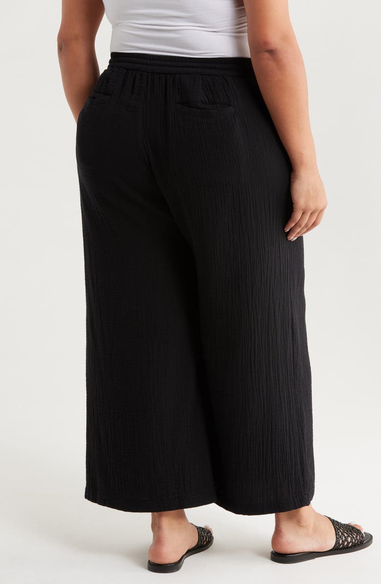 Caslon<sup>®</sup> Wide Leg Crop Cotton Gauze Pants, Alternate, color, Black