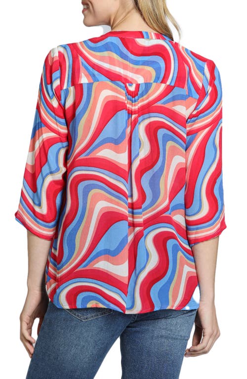 Apny Print Tassel Split Neck Chiffon Top In Pink/blue Multi
