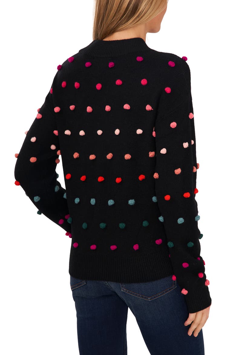 Rainbow Pompom Mock Neck Sweater, Alternate, color, RICH BLACK