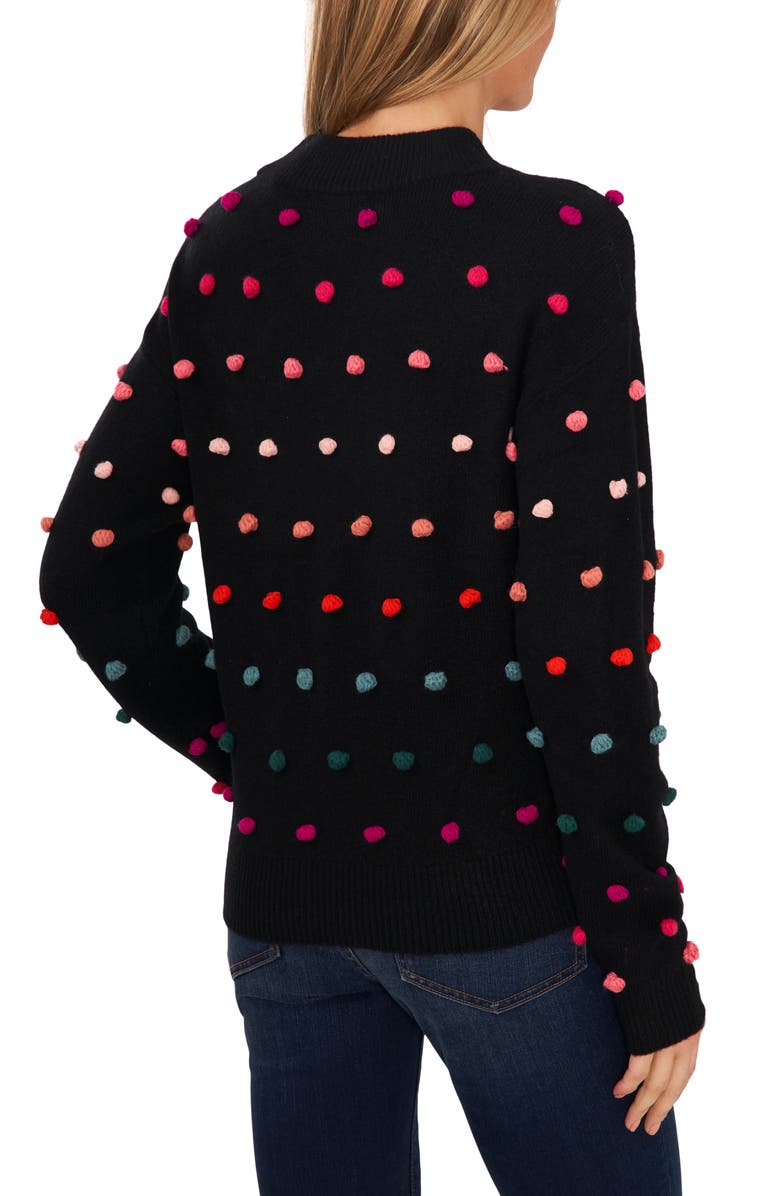 CeCe Rainbow Pompom Mock Neck Sweater, Alternate, color, Rich Black