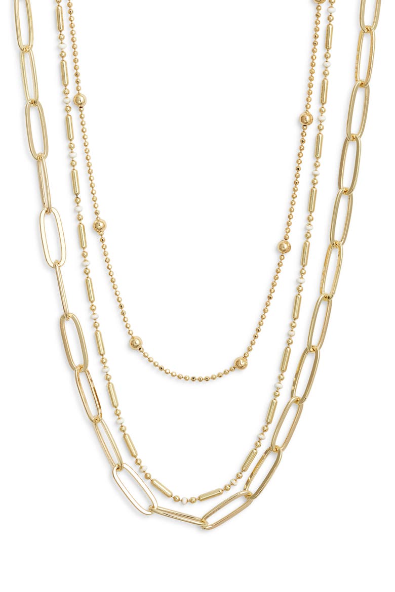 Set of 2 Enamel Dot Chain Layered Necklaces, Main, color, WHITE- GOLD