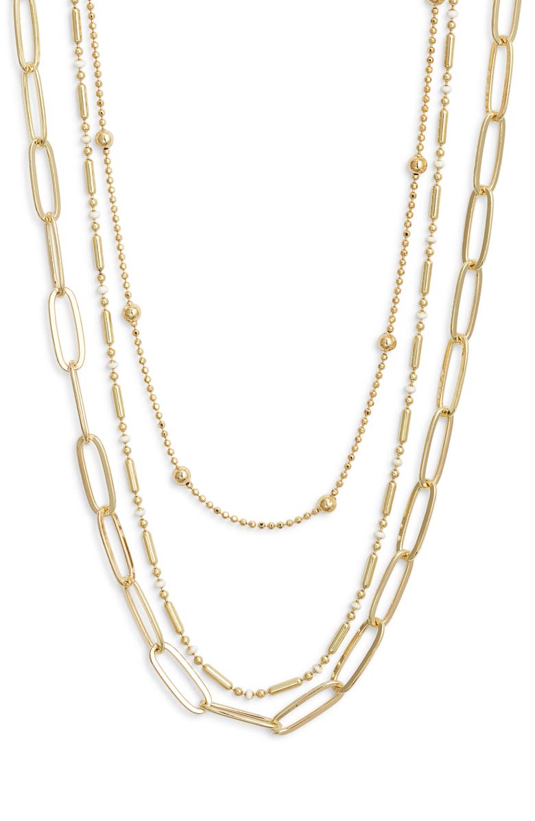 Nordstrom Set of 2 Enamel Dot Chain Layered Necklaces, Main, color, White- Gold