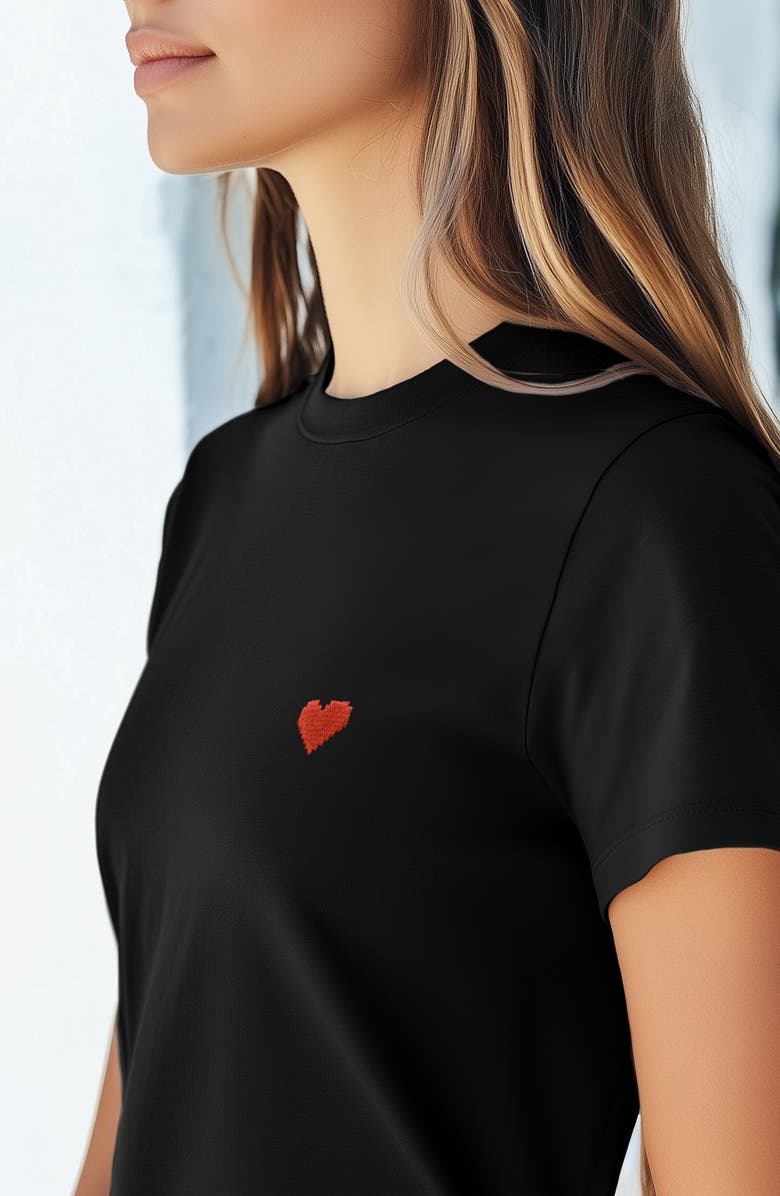 Dalix Womens Pixel Heart Jersey Relaxed Tee, Alternate, color, Black