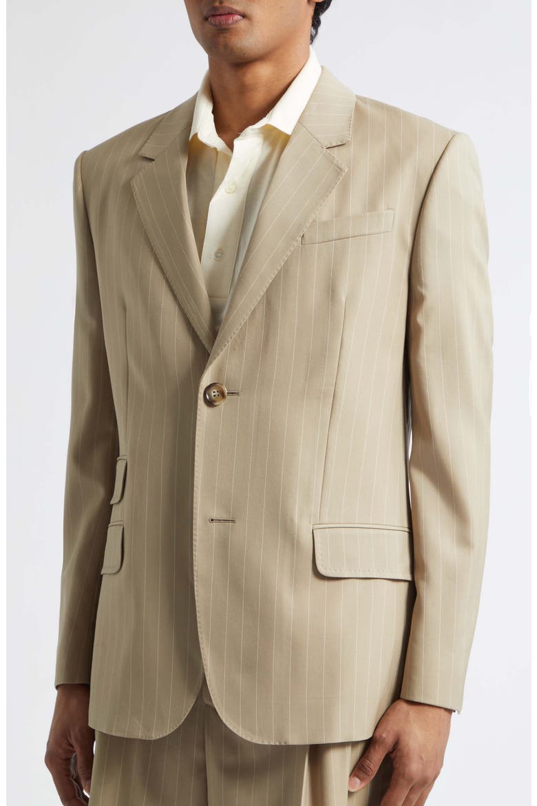 Straight Fit Pinstripe Virgin Wool Gabardine Blazer, Alternate, color, BEIGE TAUPE/ BLANC CREME