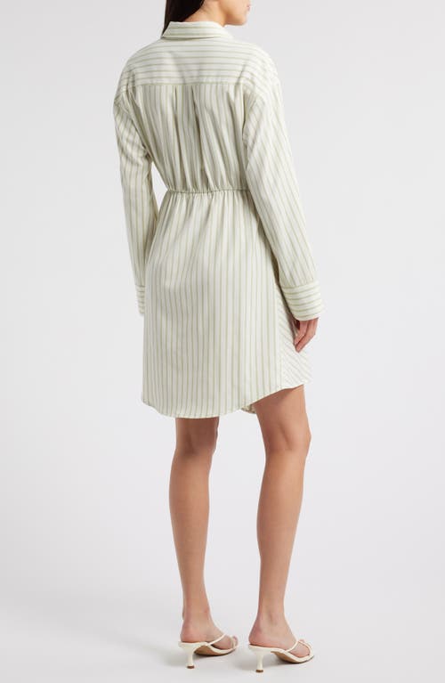 Zoe And Claire Stripe Side Knot Long Sleeve Shirtdress In Green
