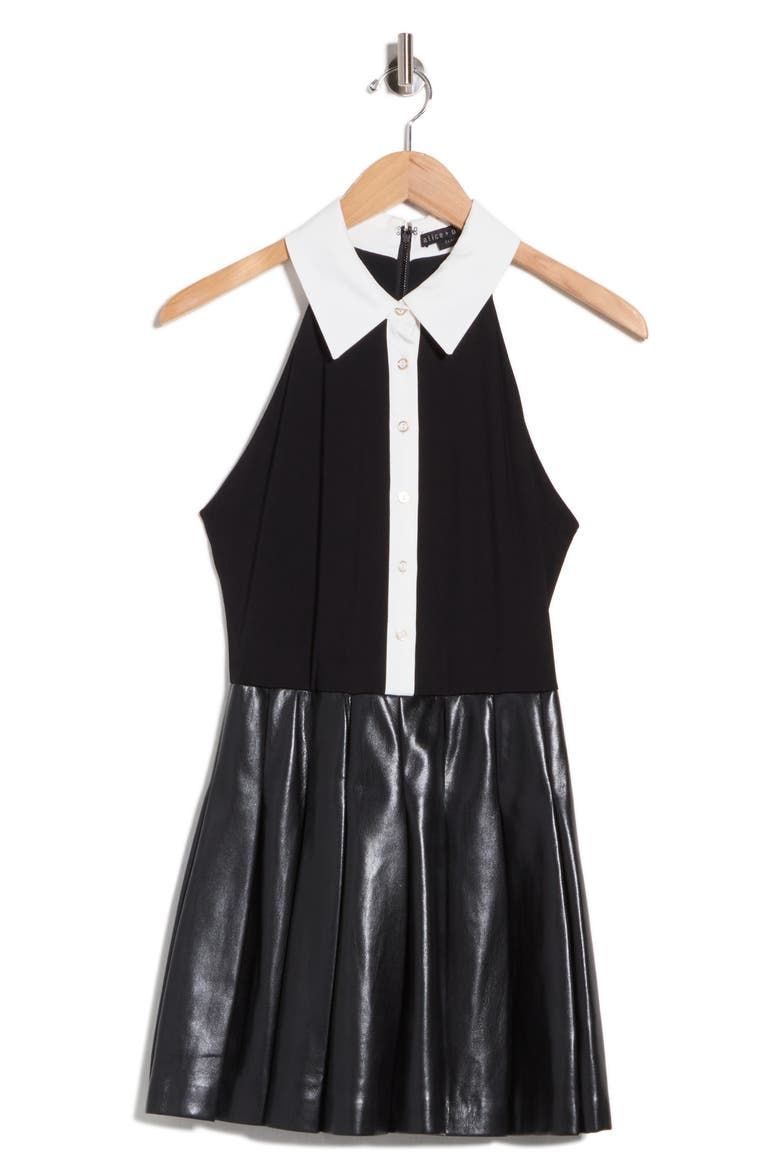 Tate Faux Leather Mixed Media Minidress, Main, color, BLACK/ OFF WHITE