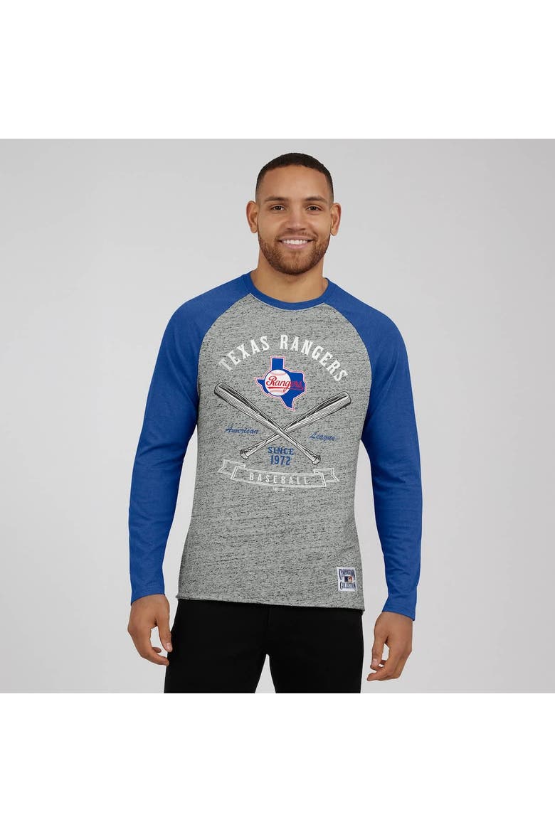 Men's Darius Rucker Collection by Fanatics  Heather Gray Texas Rangers Raw Edge Raglan Long Sleeve Baseball T-Shirt, Alternate, color, Heather Gray