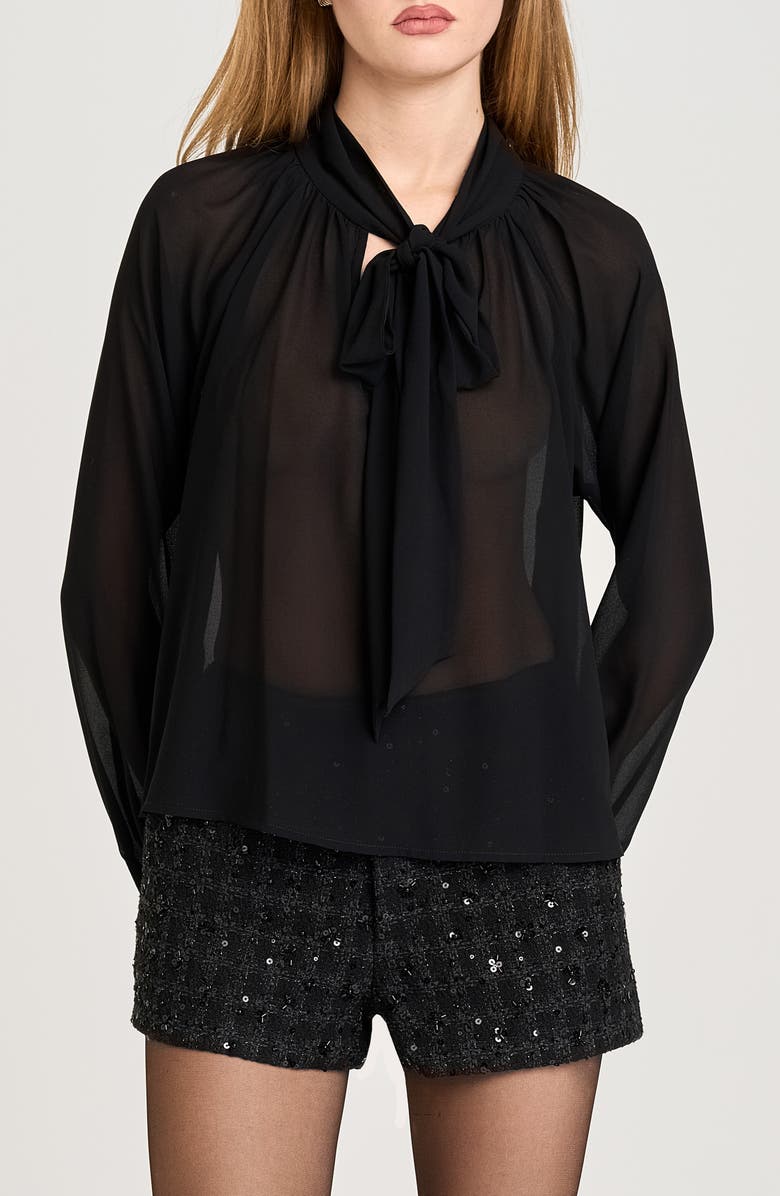WAYF x Sara Walker Bow Georgette Blouse, Main, color, Black