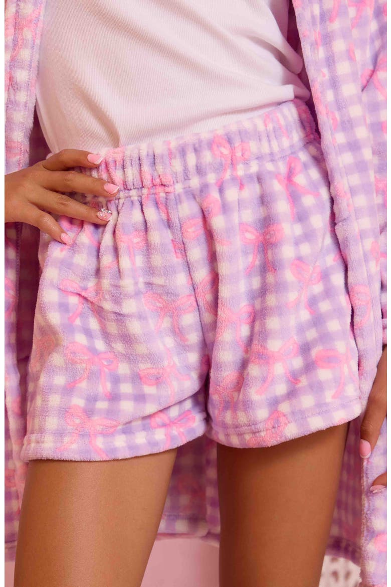 Kids' Gingham Bow Plush Pajama Shorts, Alternate, color, LAVENDER