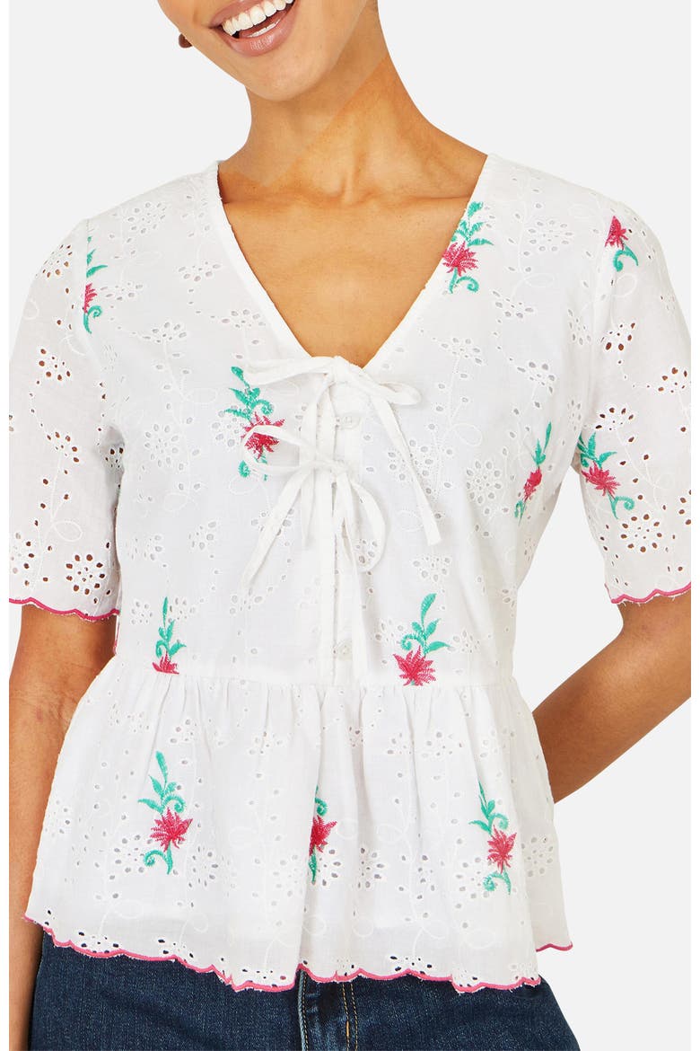 Broderie Anglaise Embroidered Tie Top, Alternate, color, White