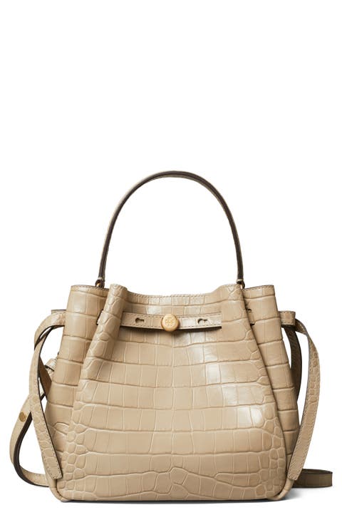 Romy Croc Embossed Leather Bucket Bag