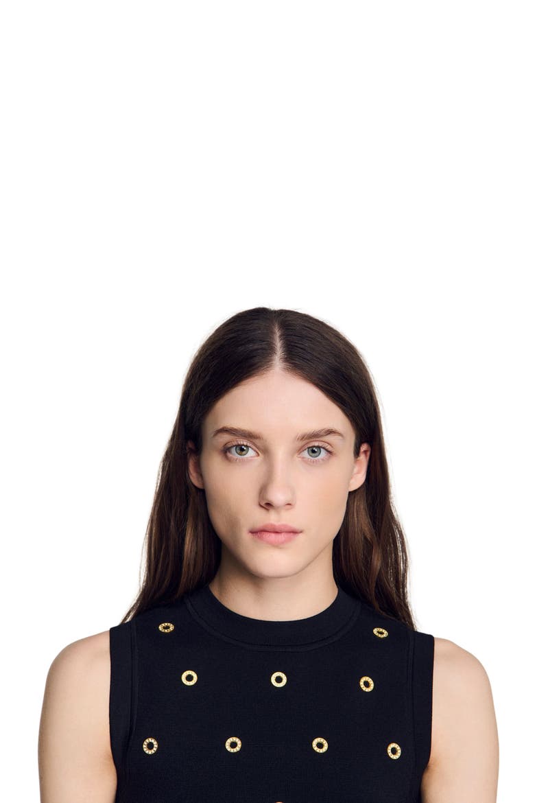 Studded knit top, Alternate, color, Black