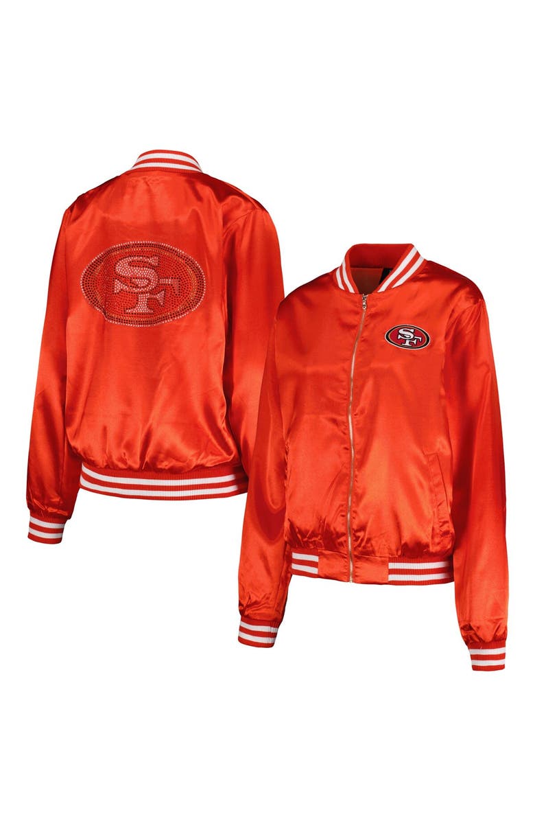 CUCE Women's Cuce Scarlet San Francisco 49ers Rhinestone Full-Zip Varsity Jacket, Main, color, 